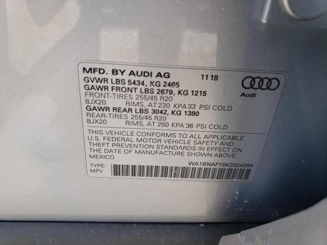 WA1BNAFY0K2024264 - 2019 AUDI Q5 PREMIUM PLUS 银色 照片 13