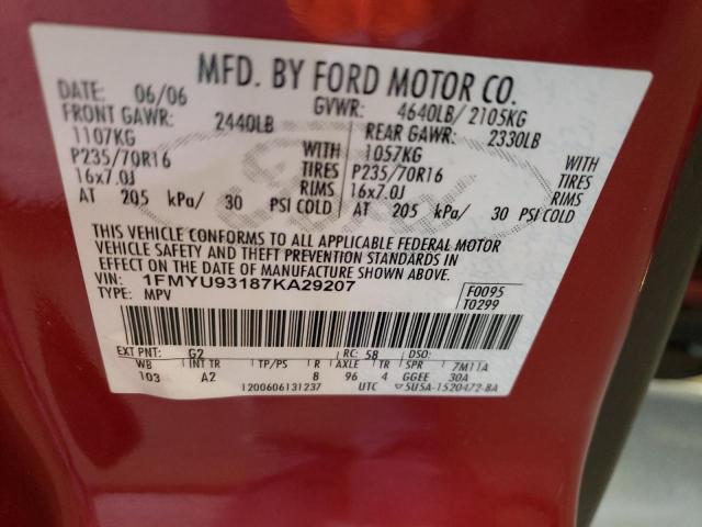 1FMYU93187KA29207 - 2007 FORD ESCAPE XLT RED photo 13