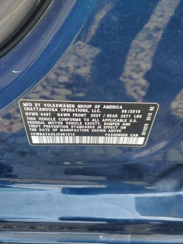 1VWBA7A32JC051312 - 2018 VOLKSWAGEN PASSAT SE Կապույտ լուսանկար 12