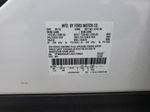 1FM5K8AR1JGC75862 - 2018 FORD EXPLORER POLICE INTERCEPTOR WHITE photo 13