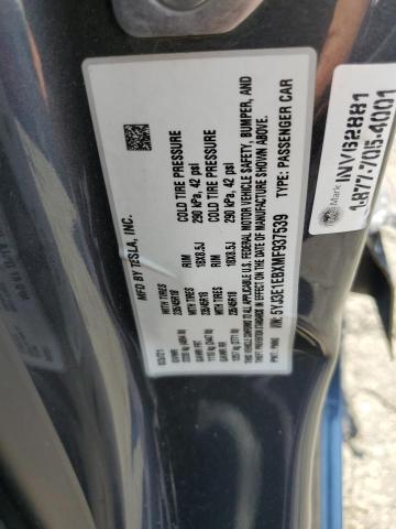 5YJ3E1EBXMF937539 - 2021 TESLA MODEL 3 GRAY photo 12