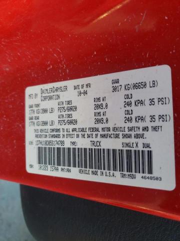 1D7HU18D85S174789 - 2005 DODGE RAM 1500 ST RED photo 10