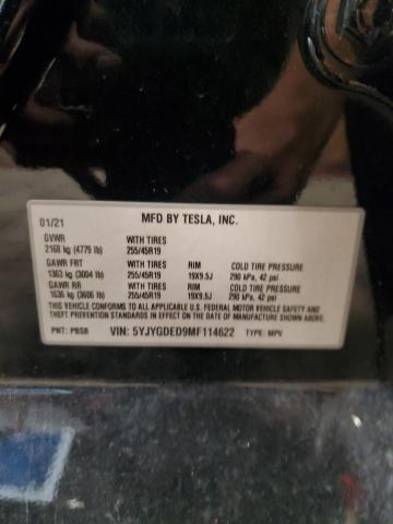 5YJYGDED9MF114622 - 2021 TESLA MODEL Y შავი ფოტო 12