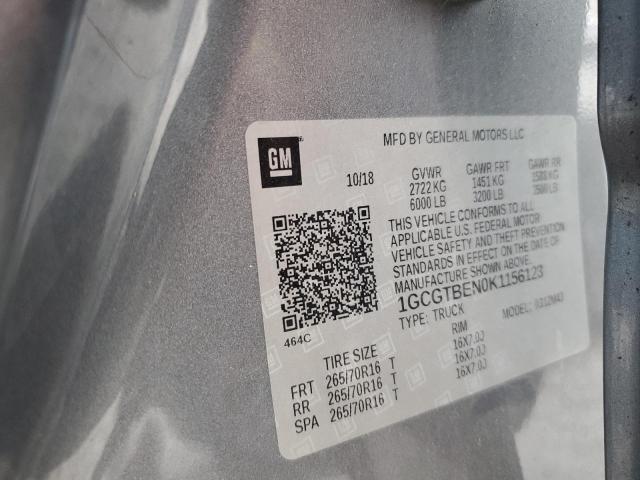 1GCGTBEN0K1156123 - 2019 CHEVROLET COLORADO 灰色 照片 12