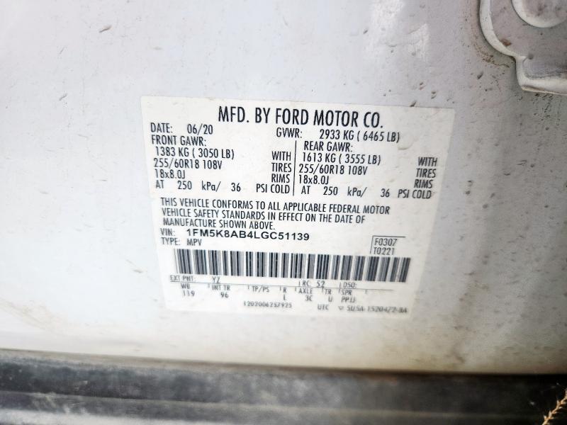 1FM5K8AB4LGC51139 - 2020 FORD EXPLORER POLICE INTERCEPTOR 白色 照片 13