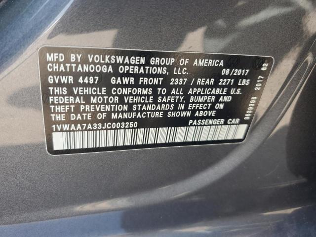 1VWAA7A33JC003250 - 2018 VOLKSWAGEN PASSAT S Boz foto 12