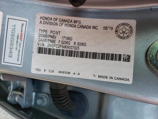 2HGFC2F54KH037925 - 2019 HONDA CIVIC LX SILVER photo 12