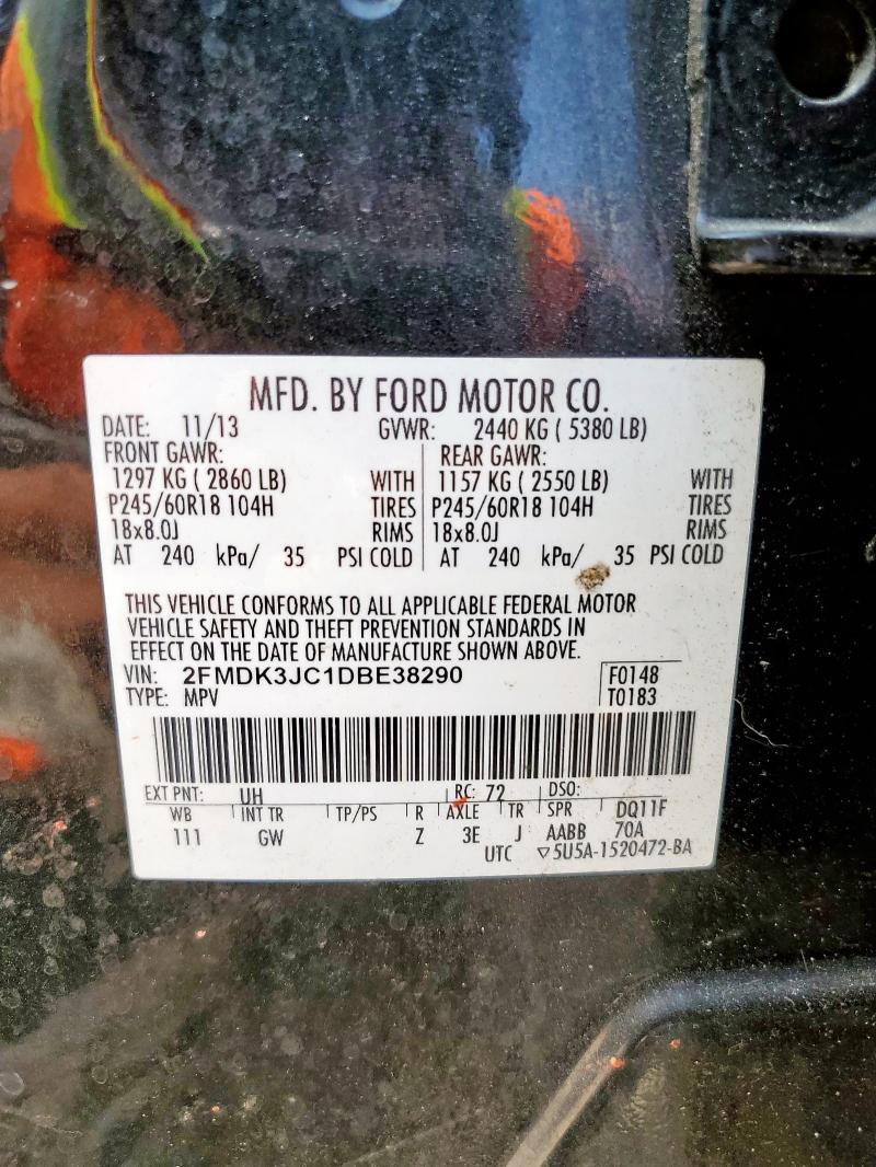 2FMDK3JC1DBE38290 - 2013 FORD EDGE SEL BLACK photo 13