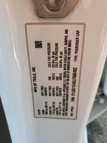 5YJ3E1EA5LF660482 - 2020 TESLA MODEL 3 თეთრი ფოტო 12
