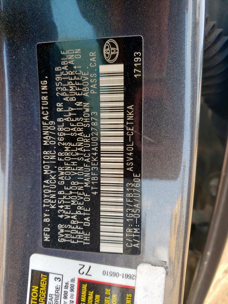 4T1BF3EK4AU027873 - 2010 TOYOTA CAMRY BASE GRAY photo 13