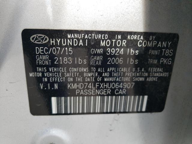 KMHD74LFXHU064907 - 2017 HYUNDAI ELANTRA SE SILVER photo 12