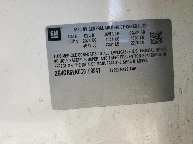 2G4GR5EK0C9109947 - 2012 BUICK REGAL 白色 照片 12