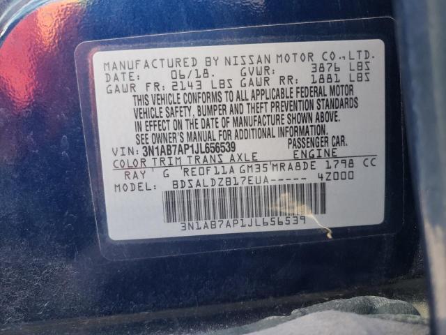 3N1AB7AP1JL656539 - 2018 NISSAN SENTRA S BLUE photo 13