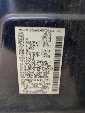 5N1AR18U46C636091 - 2006 NISSAN PATHFINDER LE 蓝色 照片 12