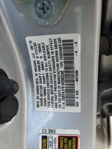 19XFA1F61AE082340 - 2010 HONDA CIVIC LX-S ვერცხლისფერი ფოტო 13