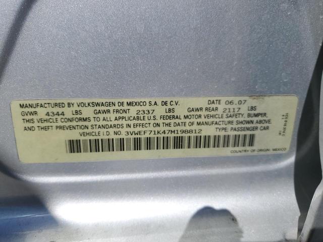 3VWEF71K47M198812 - 2007 VOLKSWAGEN JETTA WOLFSBURG 银色 照片 12