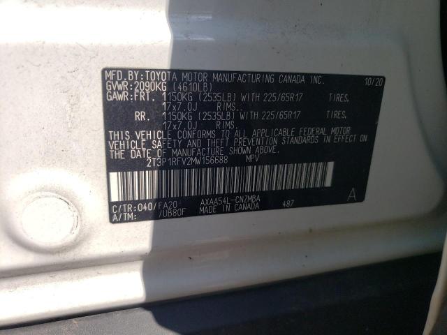 2T3P1RFV2MW156688 - 2021 TOYOTA RAV4 XLE WHITE photo 13