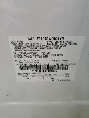 2FMHK6D83GBA04807 - 2016 FORD FLEX LIMITED WHITE photo 13