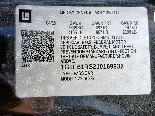 1G1FB1RS2J0169932 - 2018 CHEVROLET CAMARO LT 灰色 照片 19