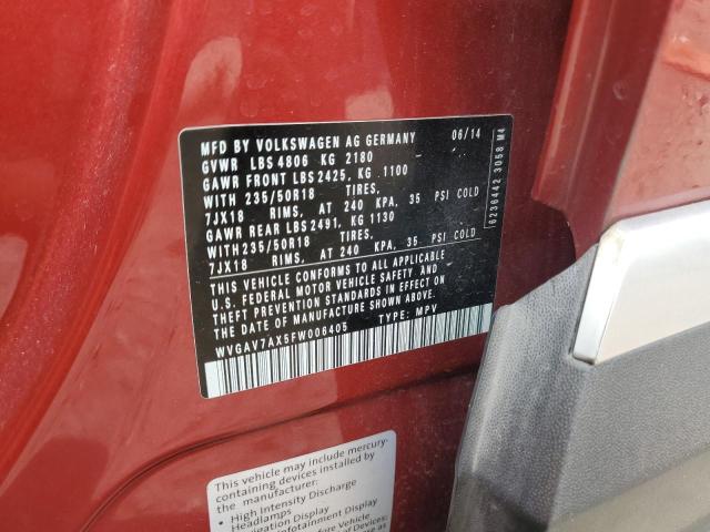 WVGAV7AX5FW006405 - 2015 VOLKSWAGEN TIGUAN S ბურგუნდია ფოტო 13