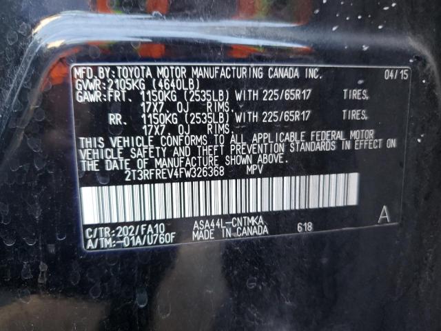 2T3RFREV4FW326368 - 2015 TOYOTA RAV4 XLE BLACK photo 12