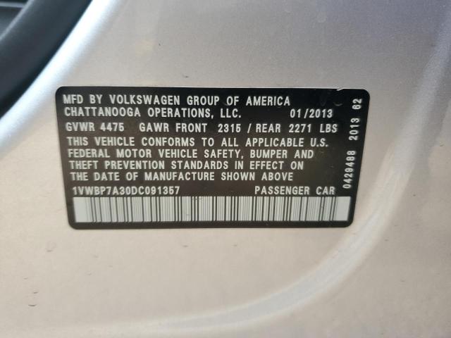 1VWBP7A30DC091357 - 2013 VOLKSWAGEN PASSAT SE Gümüş foto 13