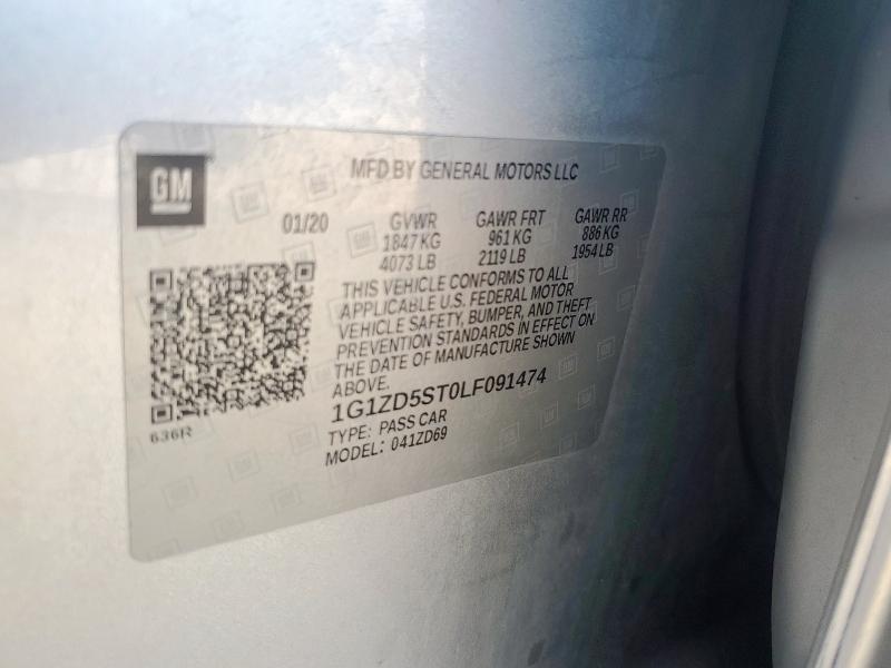 1G1ZD5ST0LF091474 - 2020 CHEVROLET MALIBU LT SILVER photo 12
