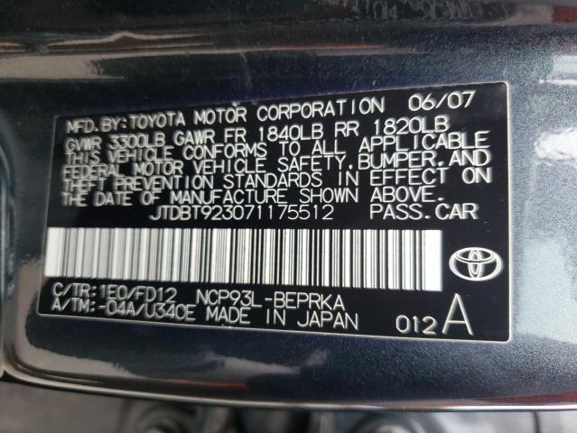 JTDBT923071175512 - 2007 TOYOTA YARIS GRAY photo 12