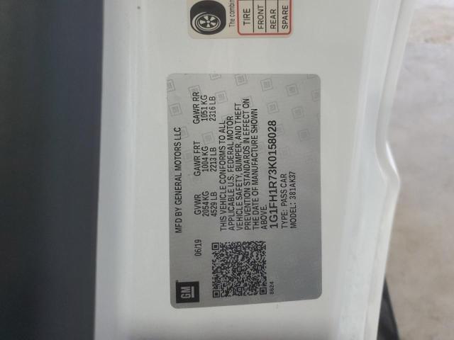 1G1FH1R73K0158028 - 2019 CHEVROLET CAMARO SS WHITE photo 12