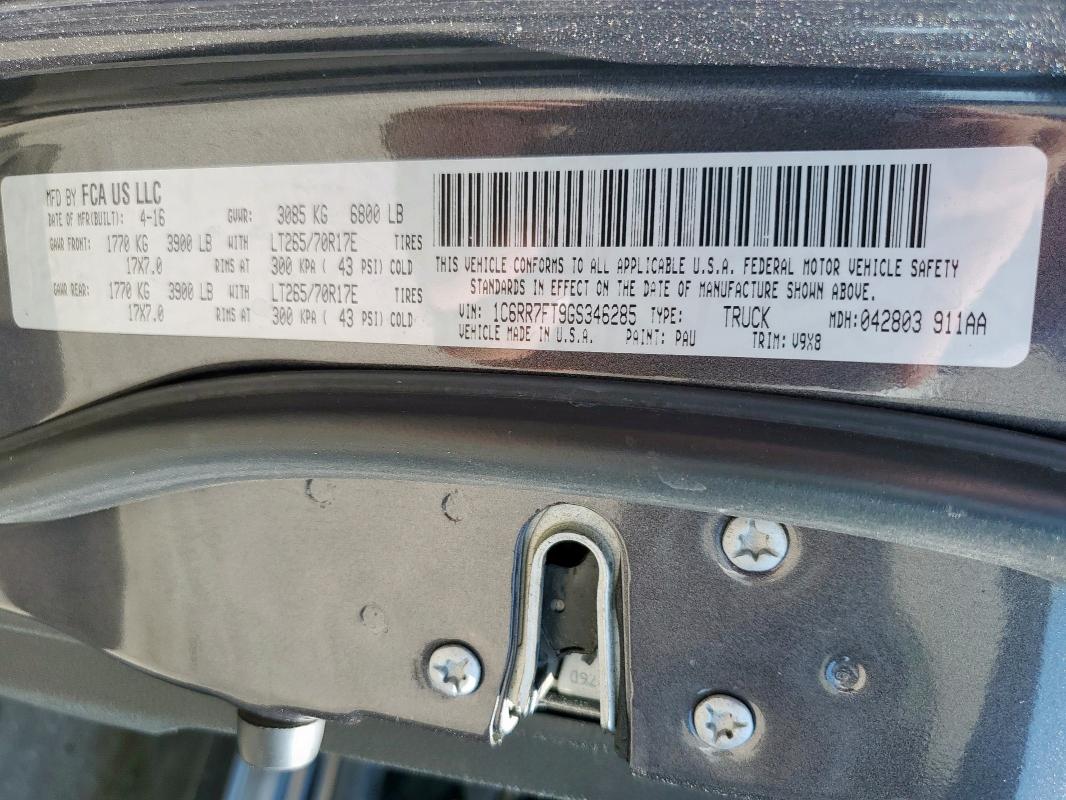 1C6RR7FT9GS346285 - 2016 RAM 1500 ST GRAY photo 12