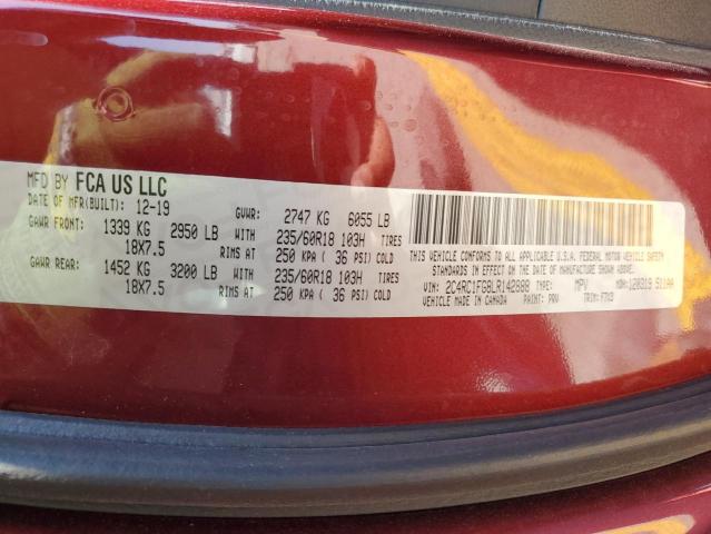 2C4RC1FG8LR142888 - 2020 CHRYSLER PACIFICA TOURING MAROON photo 12