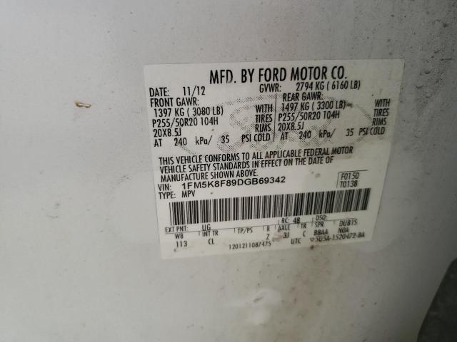 1FM5K8F89DGB69342 - 2013 FORD EXPLORER LIMITED أبيض صورة 13