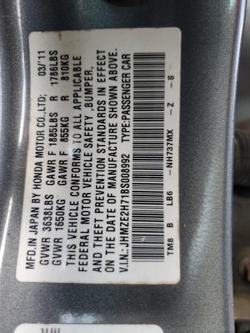 JHMZE2H71BS008992 - 2011 HONDA INSIGHT EX GRAY photo 12