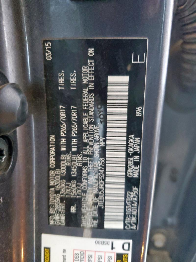 JTEBU5JR0F5247758 - 2015 TOYOTA 4RUNNER SR5/SR5 PREMIUM ნაცრისფერი ფოტო 13