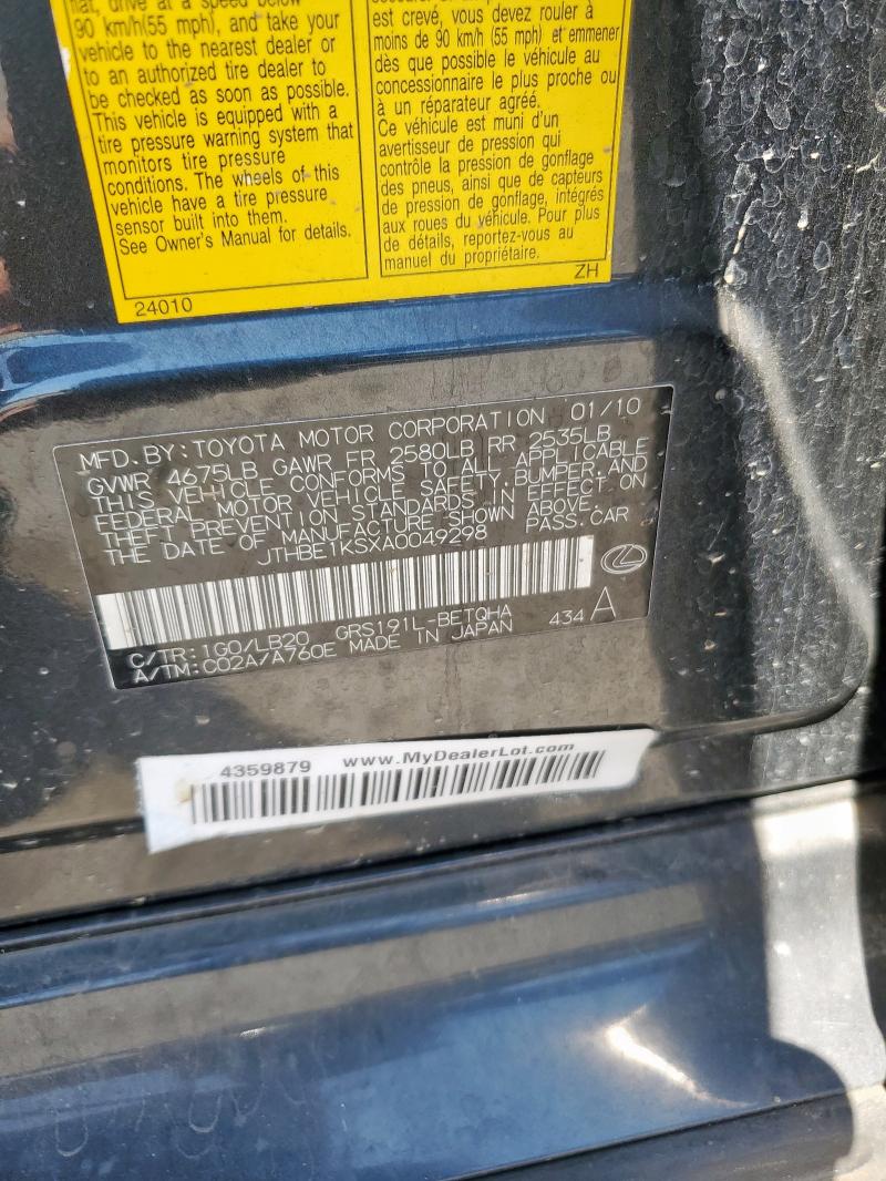 JTHBE1KSXA0049298 - 2010 LEXUS GS 350 GRAY photo 12