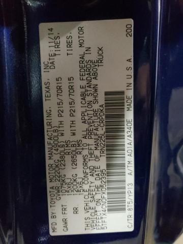 5TFTX4CN0FX052395 - 2015 TOYOTA TACOMA ACCESS CAB Көк фото 12