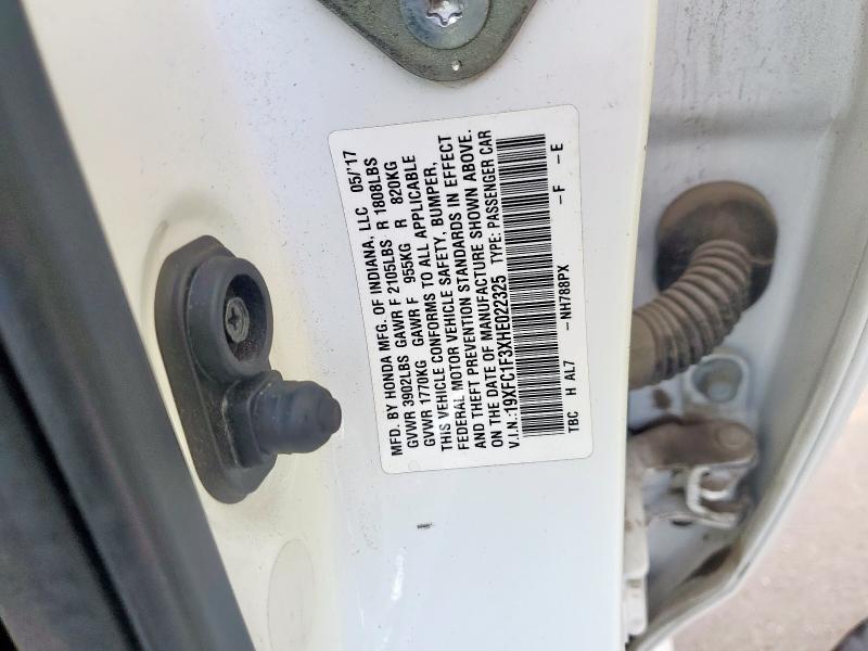 19XFC1F3XHE022325 - 2017 HONDA CIVIC EX WHITE photo 12