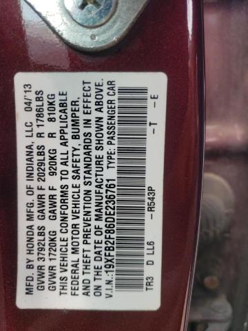 19XFB2F86DE236761 - 2013 HONDA CIVIC EX MAROON photo 12