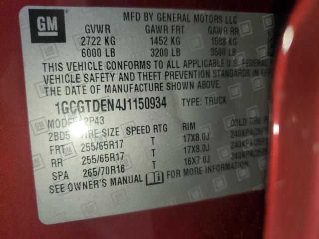 1GCGTDEN4J1150934 - 2018 CHEVROLET COLORADO Z71 BURGUNDY photo 13