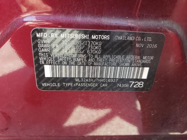 ML32A3HJ7HH016927 - 2017 MITSUBISHI MIRAGE ES BURGUNDY photo 12