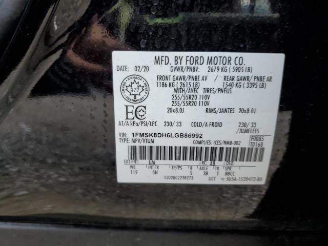 1FMSK8DH6LGB86992 - 2020 FORD EXPLORER XLT 黑色 照片 13