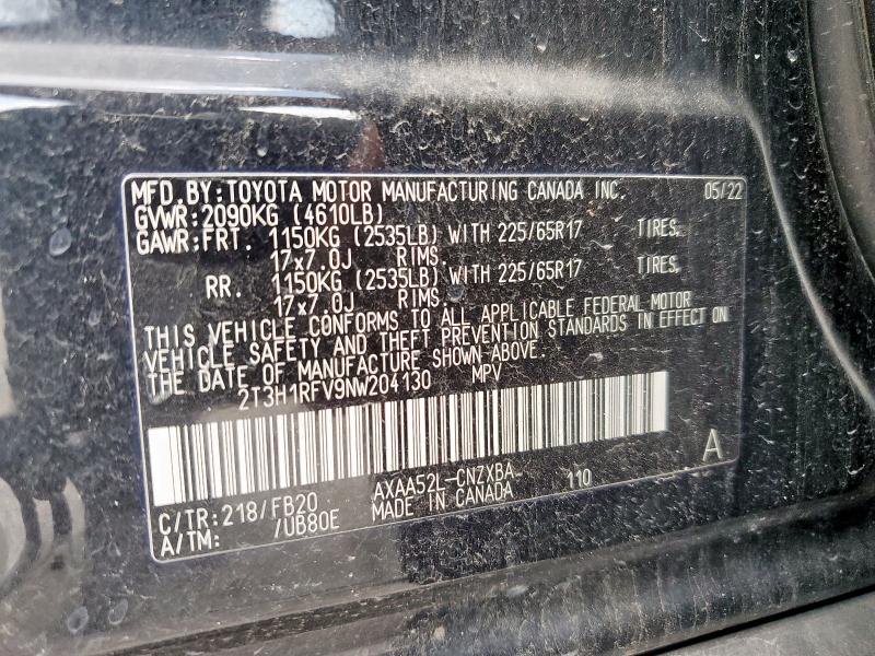 2T3H1RFV9NW204130 - 2022 TOYOTA RAV4 LE BLACK photo 14