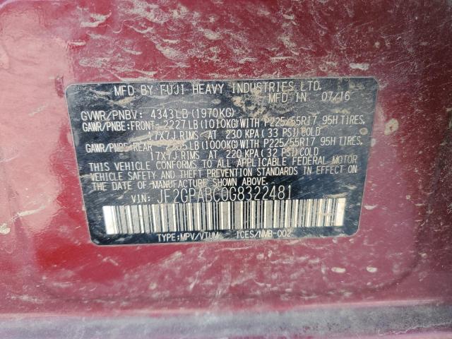 JF2GPABC0G8322481 - 2016 SUBARU CROSSTREK PREMIUM BURGUNDY photo 13