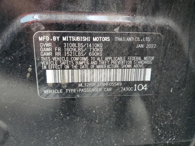 ML32FUFJ2NHF05549 - 2022 MITSUBISHI MIRAGE G4 ES შავი ფოტო 12
