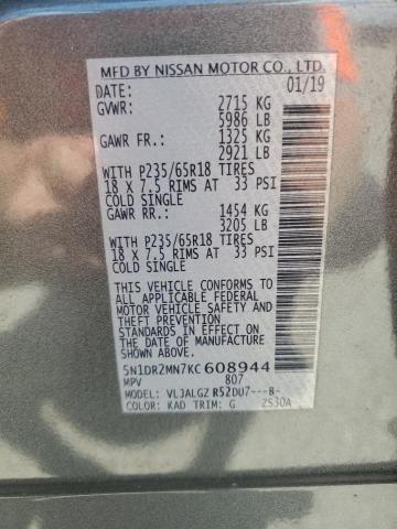 5N1DR2MN7KC608944 - 2019 NISSAN PATHFINDER S GRAY photo 13