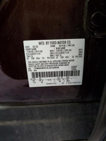 1FMSK8DH3LGC25036 - 2020 FORD EXPLORER XLT Bordeaux Foto 14