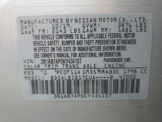 3N1AB7AP0KY434157 - 2019 NISSAN SENTRA S Күміс фото 24