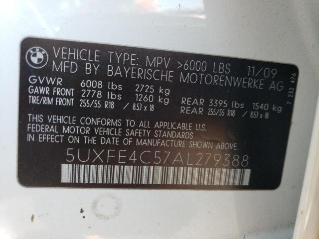 5UXFE4C57AL279388 - 2010 BMW X5 XDRIVE30I WHITE photo 13