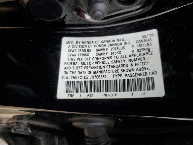 2HGFC1E51JH706534 - 2018 HONDA CIVIC SI BLACK photo 12