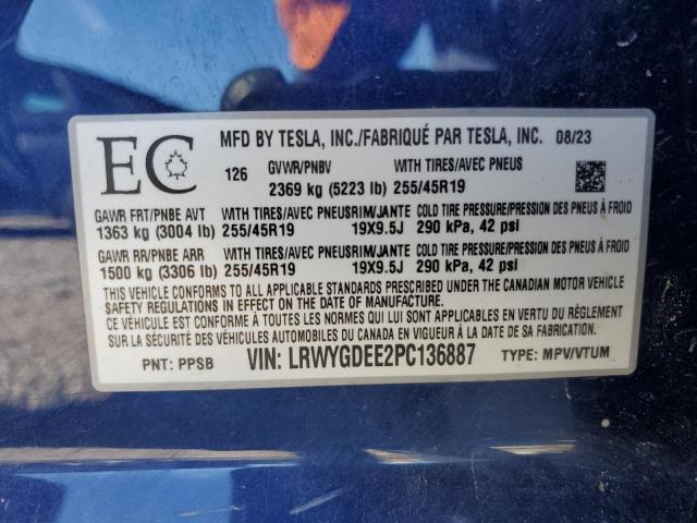 LRWYGDEE2PC136887 - 2023 TESLA MODEL Y Niebieski zdjęcie 13